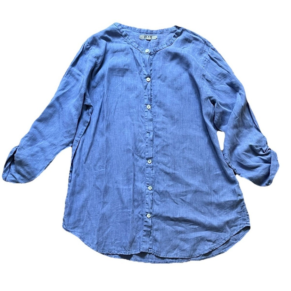 Flax Tunic Button Down Top Lagenlook Minimalist Linen Lightweight Artsy, Medium